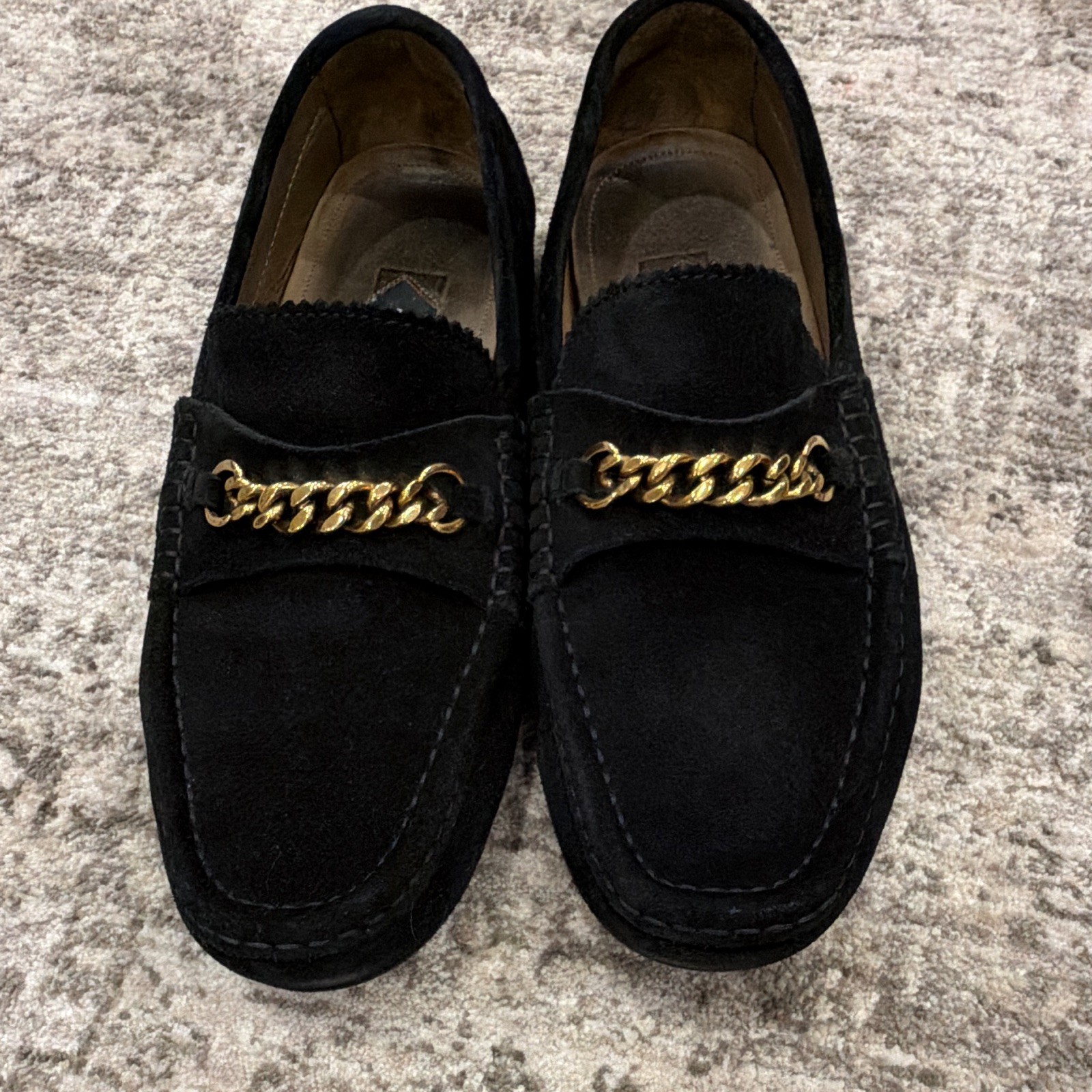 Tom Ford Black Suede Men’s Slip-On Loafer Gold Chain Accent Solid Casual