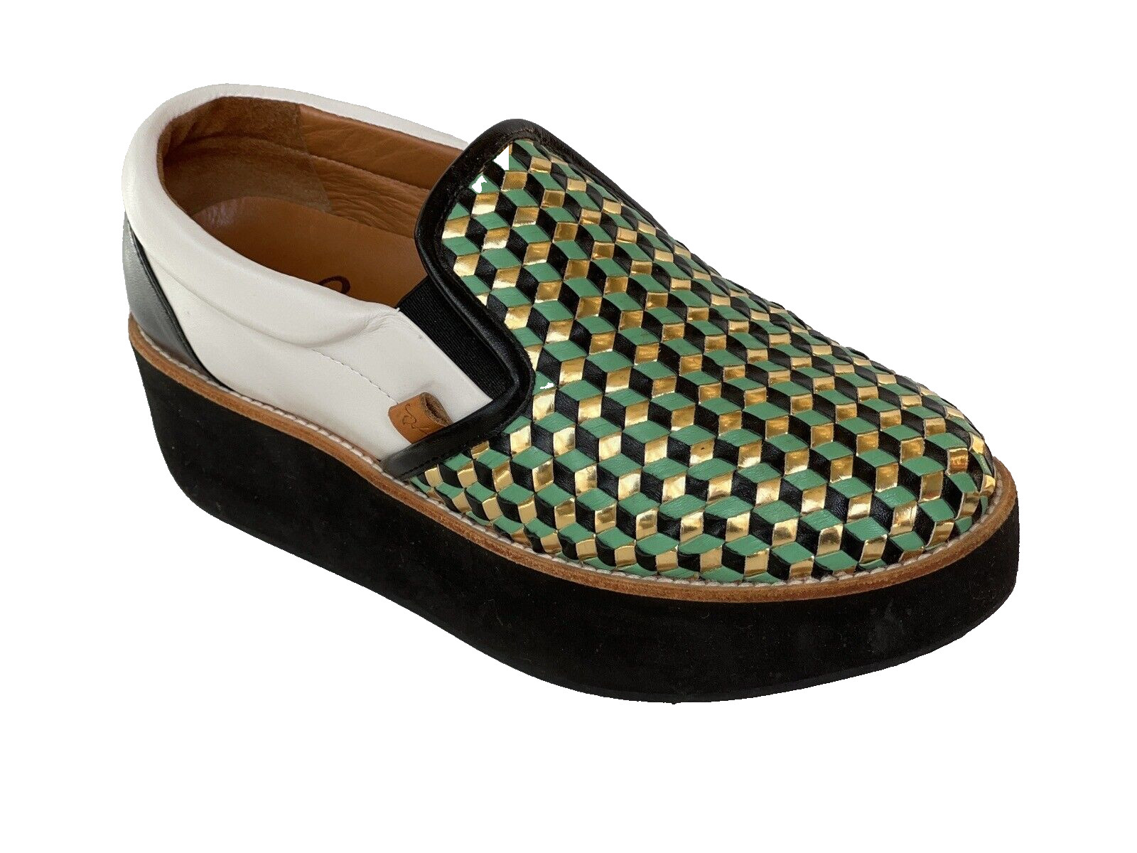 Flamingos coconut metallic platform sneakers loafters Green Black Gold Spain Sz6