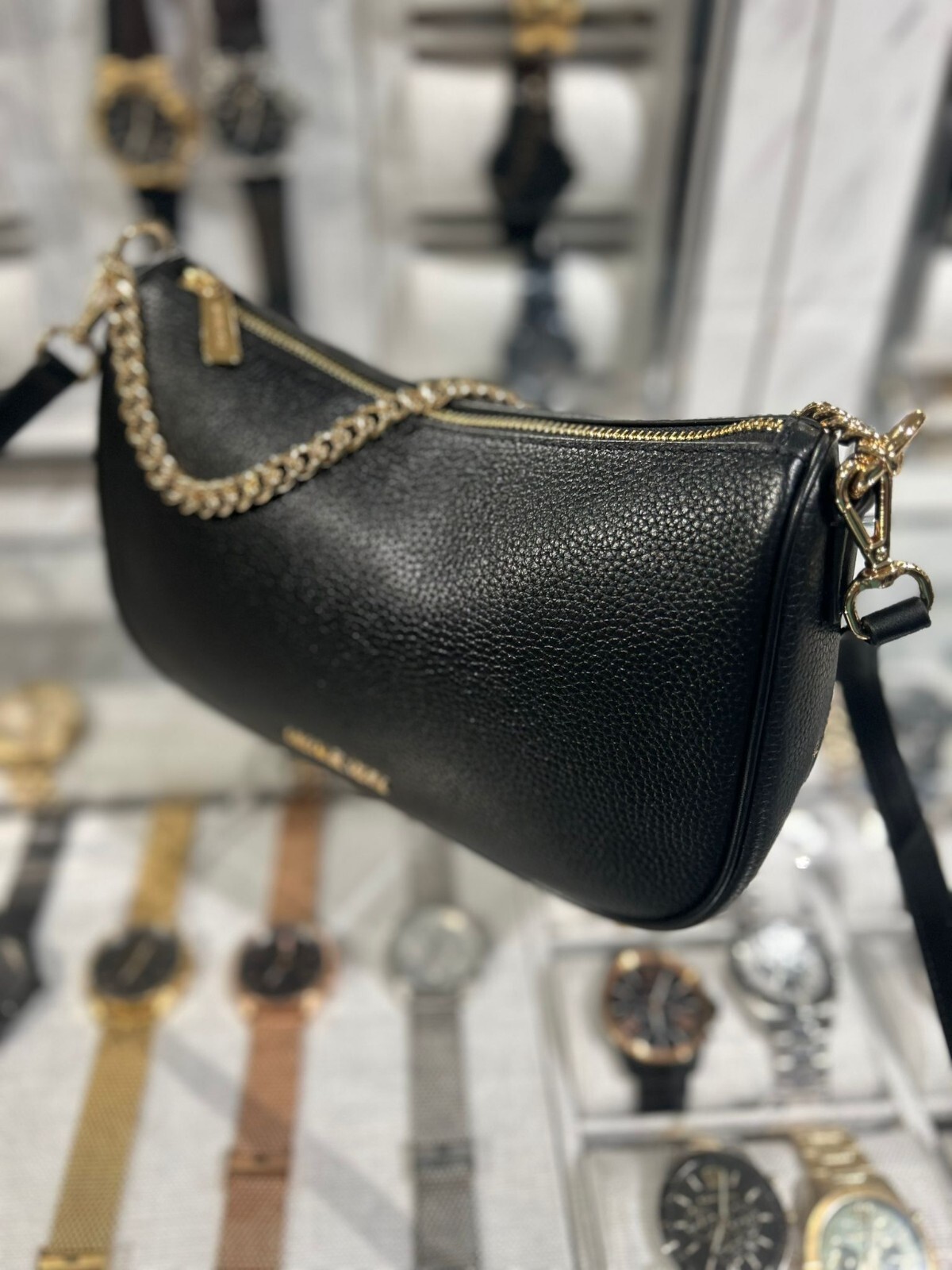 MICHAEL KORS CARMELA MEDIUM LEATHER CHAIN CROSSBODY SHEARLING VARIATION