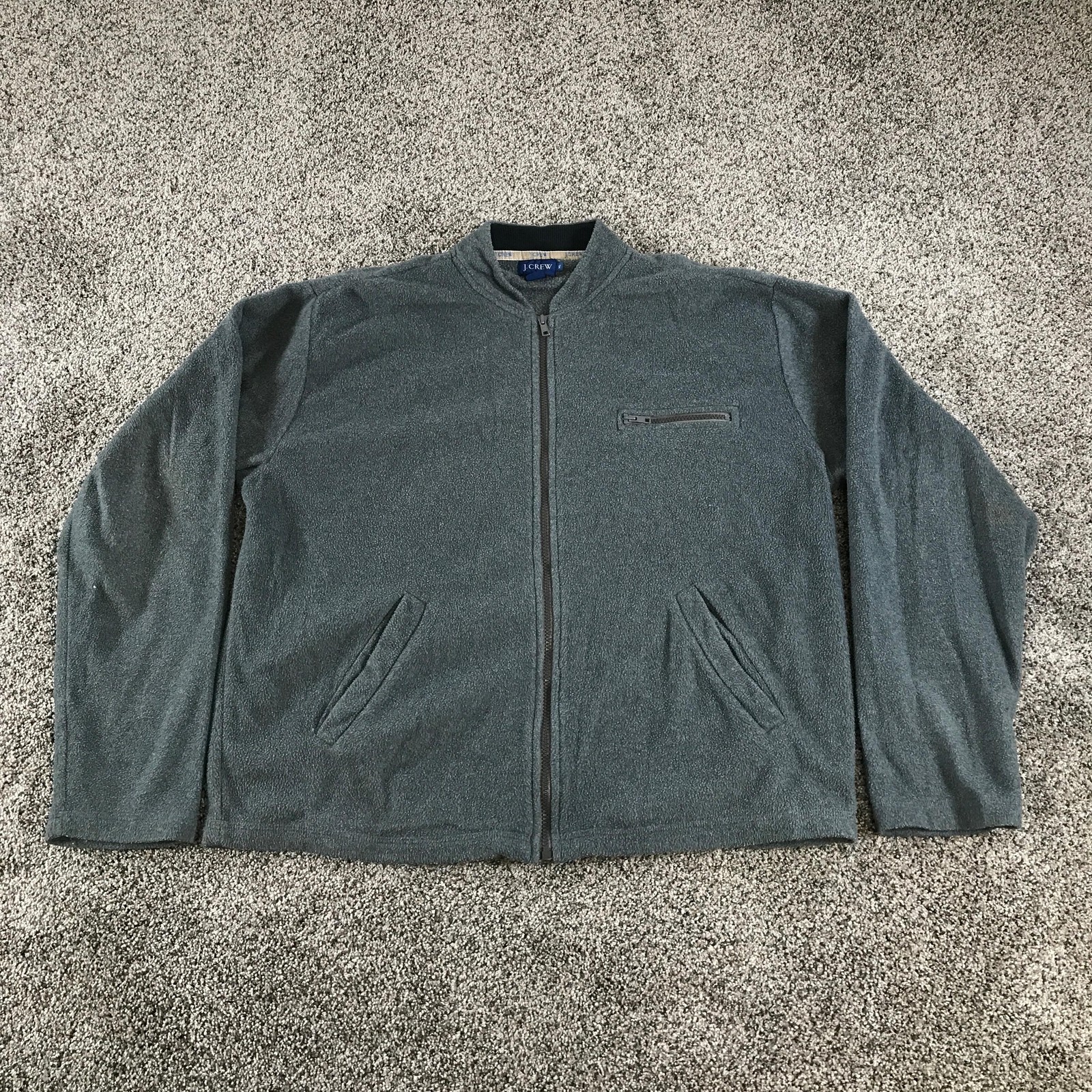 Vintage J.CREW Jacket Mens XL Greenish Gray Fleece Full Zip Bomber Pockets