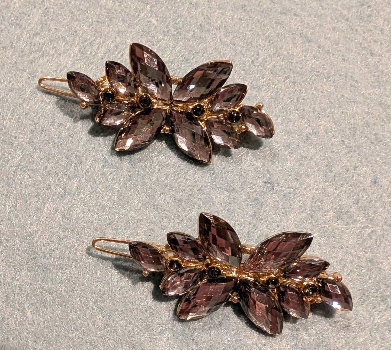Gold Tone Metal Floral Rhinestone Barrette Hair Clips Lot of 2 Women