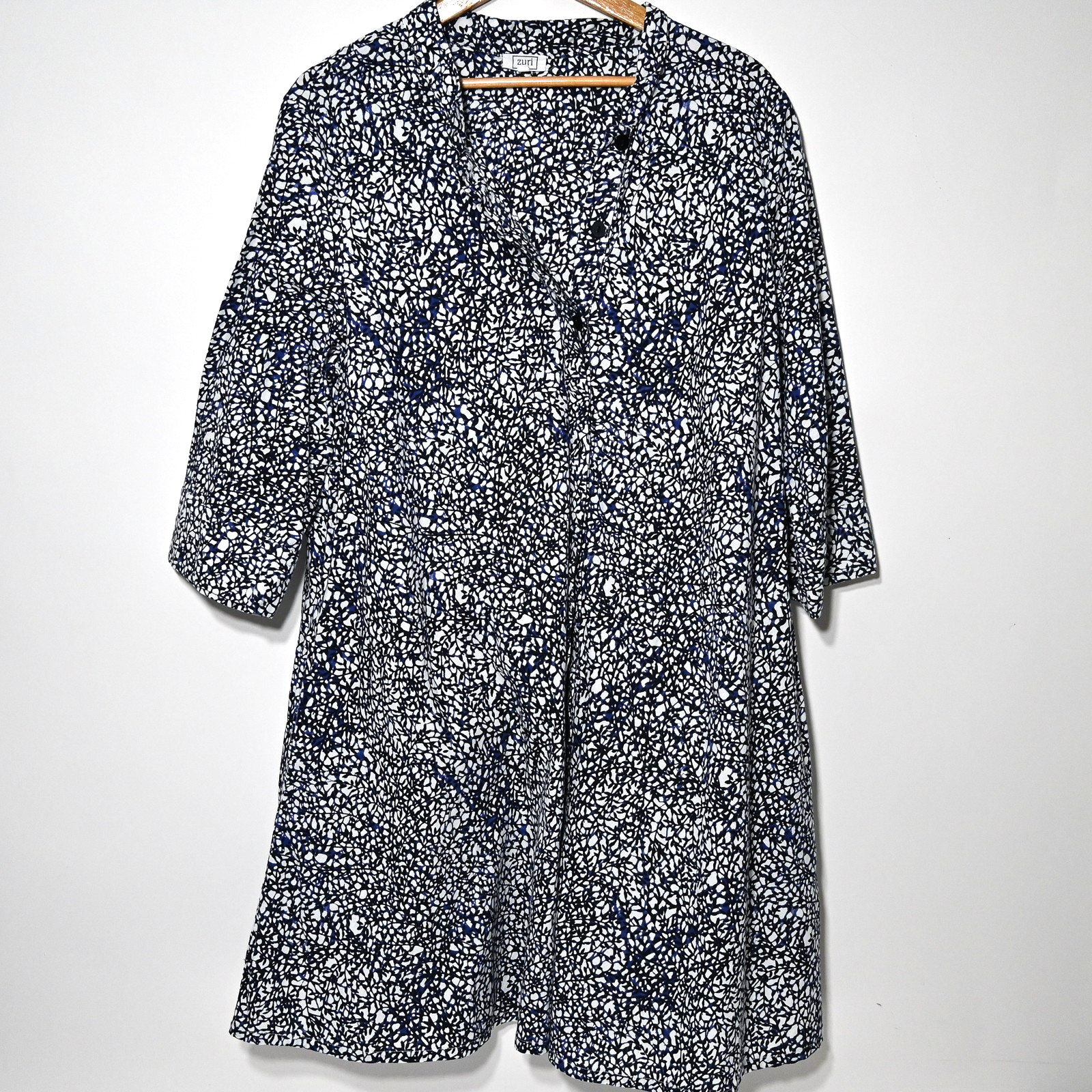 Zuri Kenya Cotton Shirt Dress XL Womens Blue World Wide Web Print