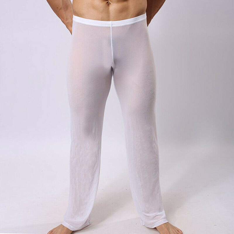 Men’s Sheer See Through Mesh Underwear Sports Fitness Long Johns Pants Leggings