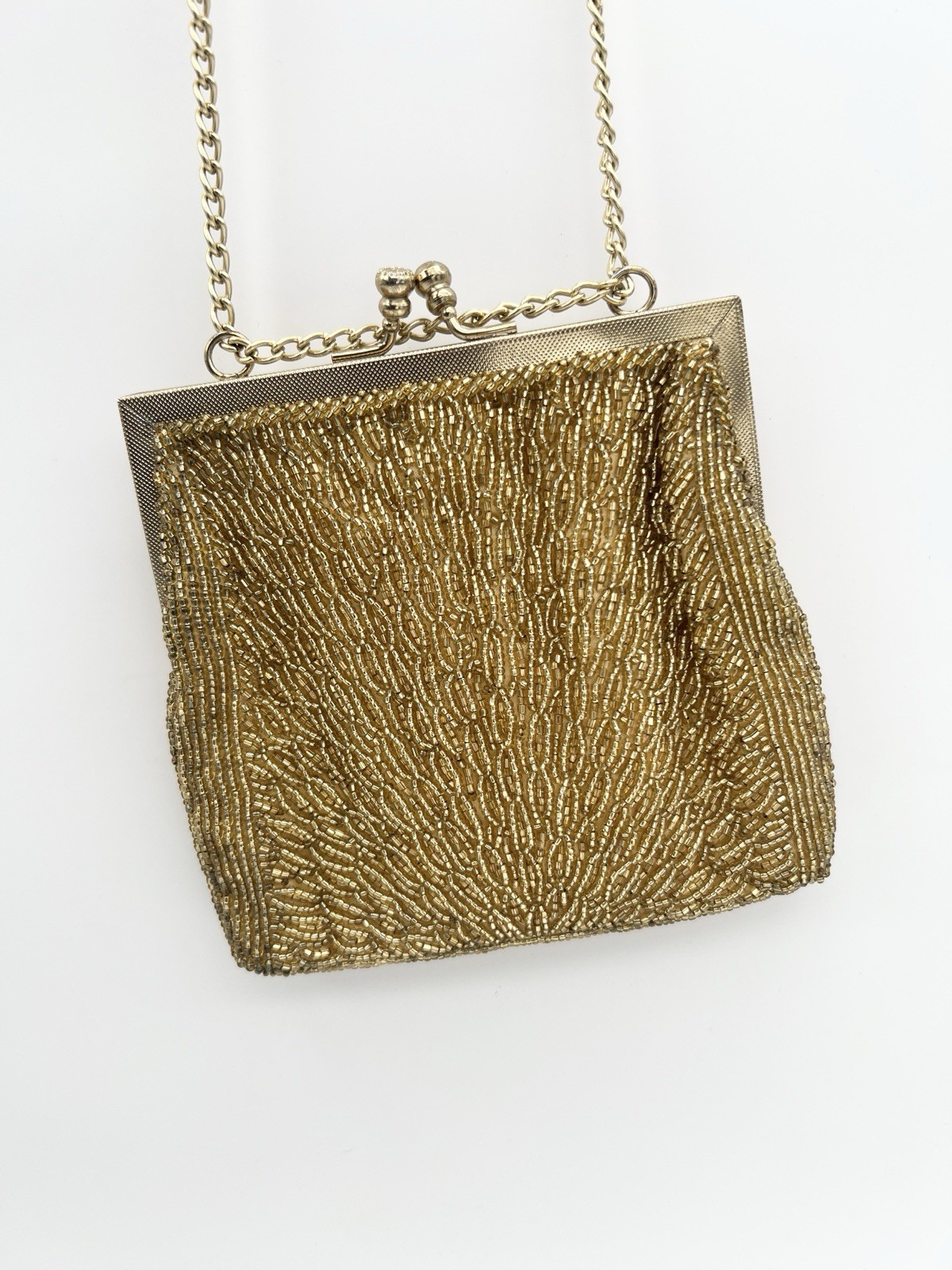 Vintage Walborg Gold Beaded Evening Purse Hong Kong Cocktail Handbag