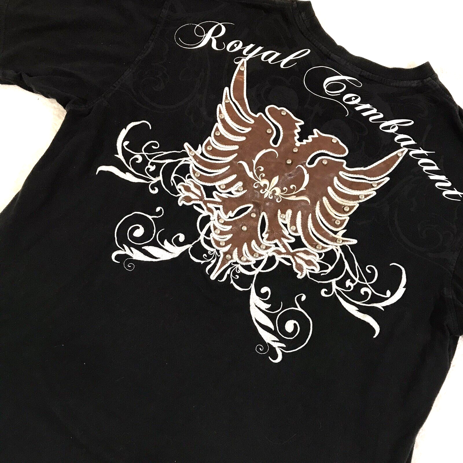 Ablanche Royal Combatant T-Shirt Men Sz XL Black Graphic Embellished Embroidered