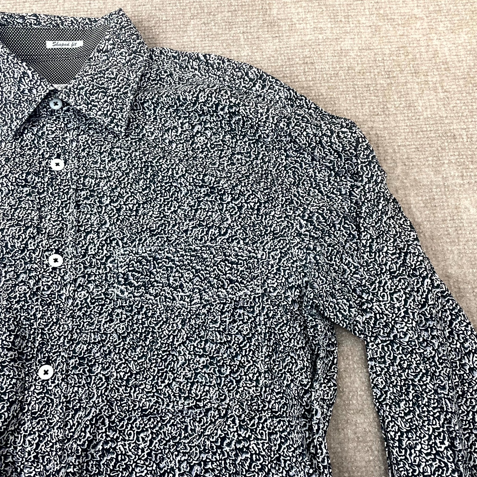 Bugatchi Uomo Shirt Men Medium Black White Geometric Shaped Fit Cotton Button Up