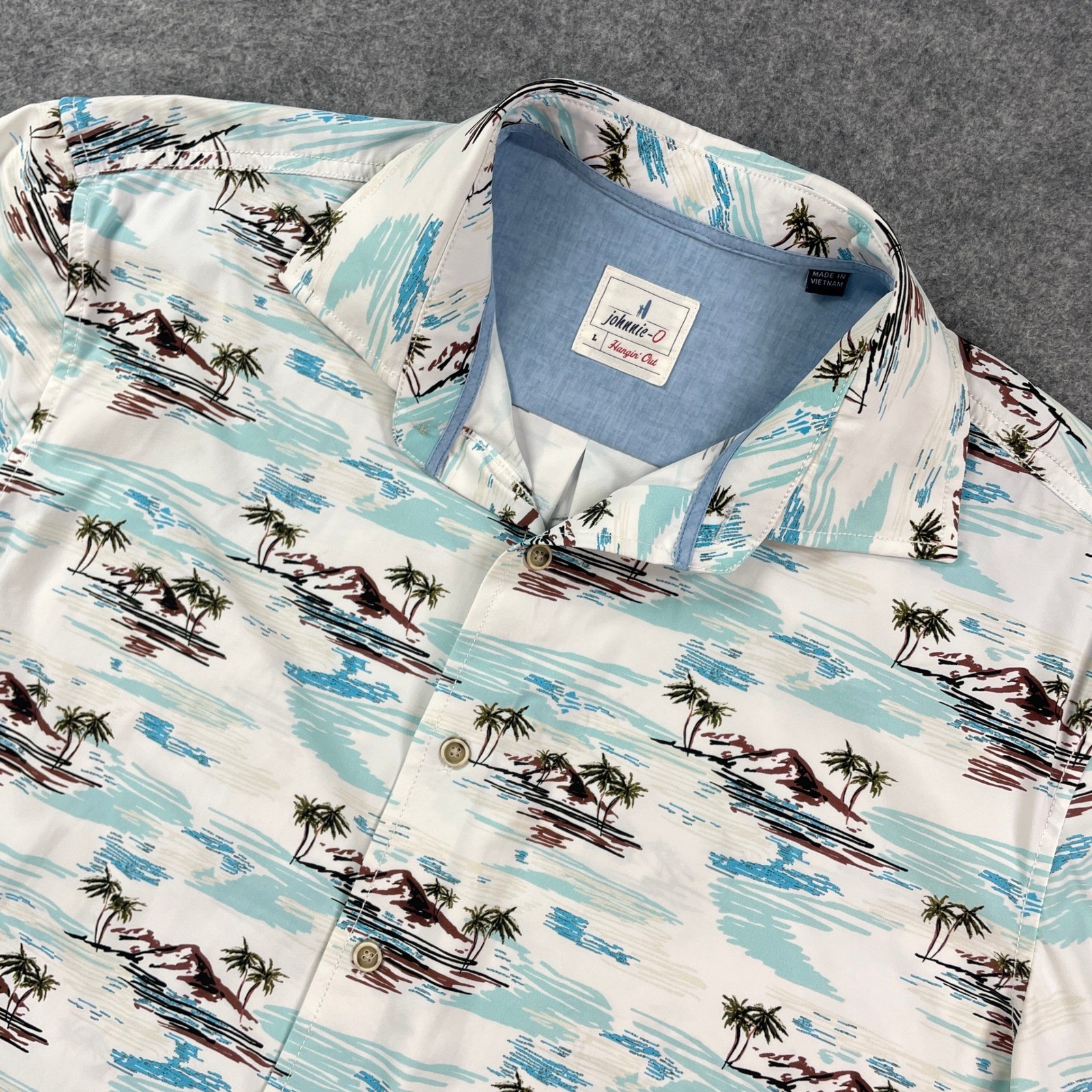 Johnnie O Hangin Out Mens Button Up Shirt L White Short Sleeve