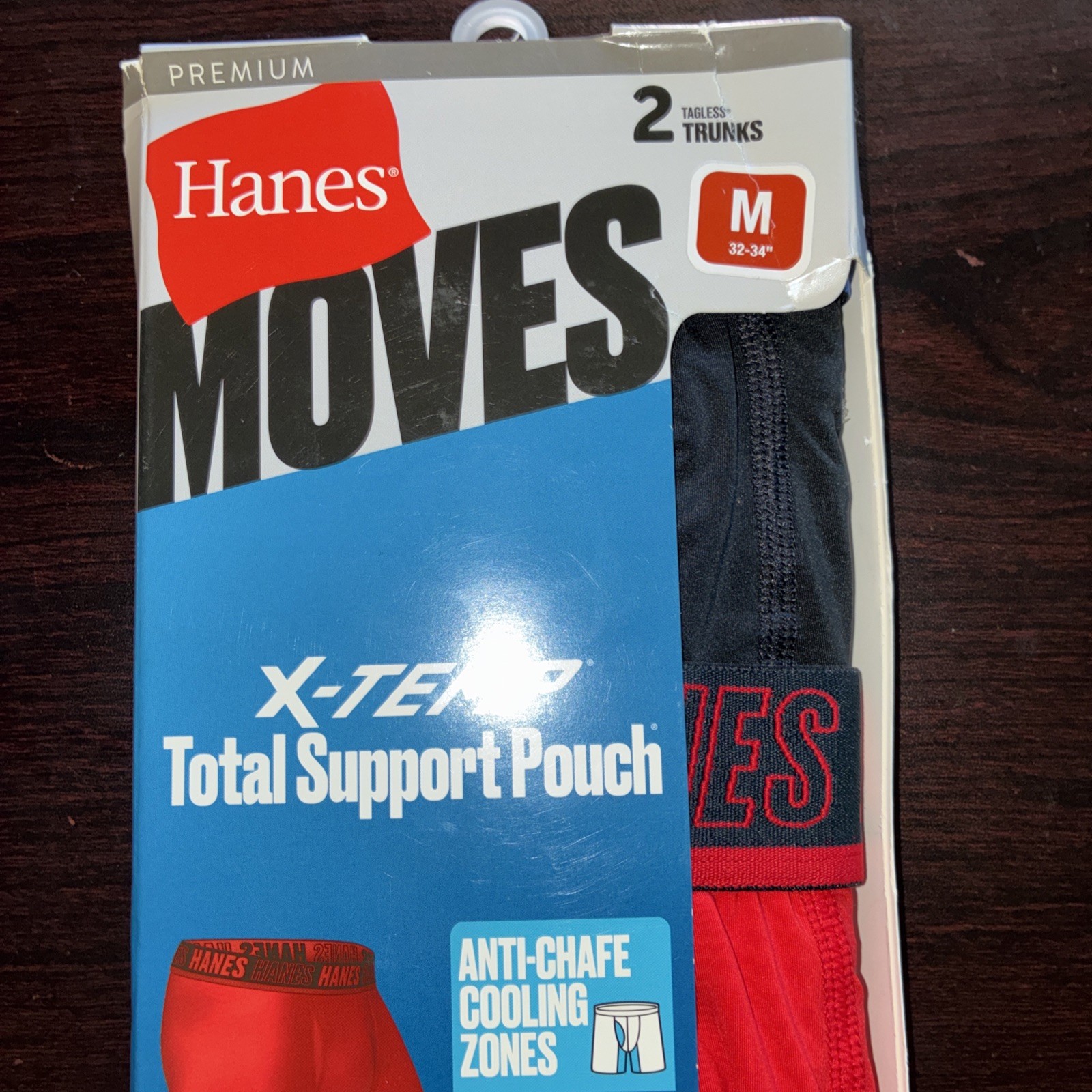 Hanes Moves X Temp Trunks Mens Medium 2 Pack Total Support Pouch Black Red