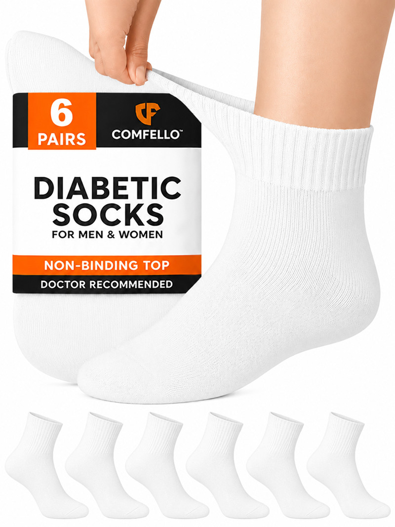 6 Pair Diabetic Quarter Socks Mens Womens Cotton Circulatory Health 9-11 10-13