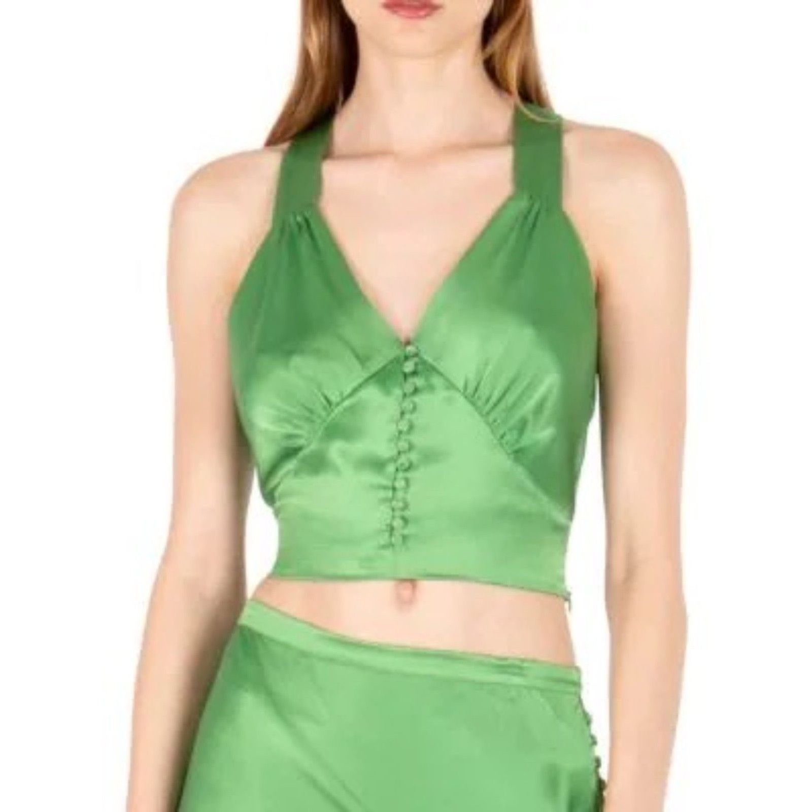 Secret Mission Stacey Top S. Hampton Beaches Kelly Green Large 100% Silk NEW NWT