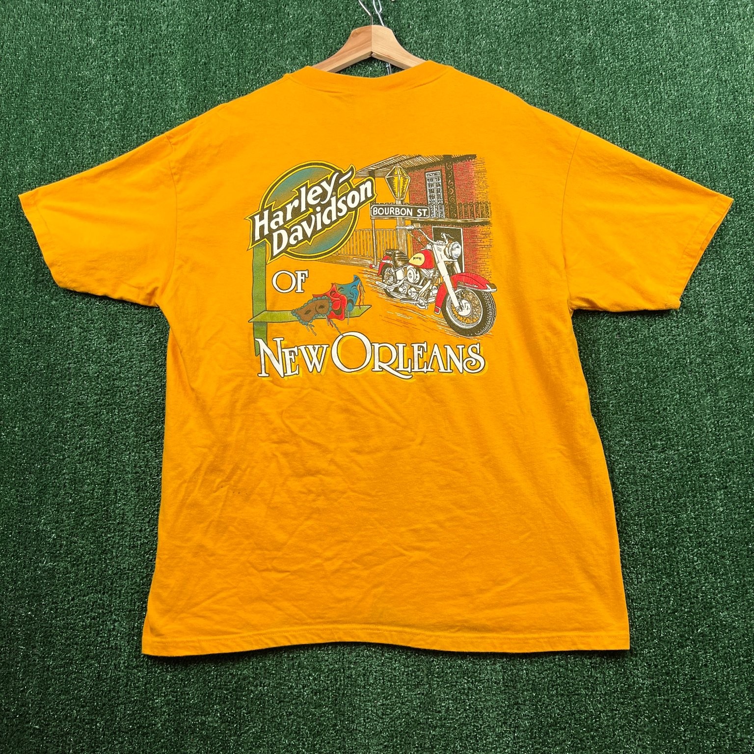 VTG Harley-Davidson T-Shirt Mens XL Yellow New Orleans Bourbon St Louisiana Y2K