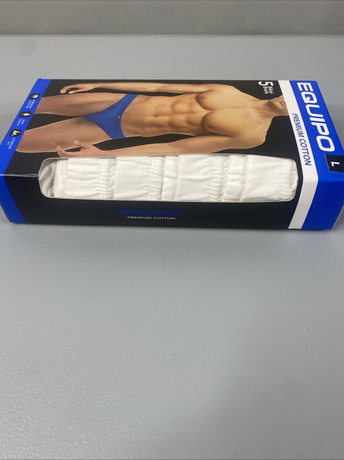 EQUIPO 5PK Bikini Briefs Large White Premium Cotton Comfort Fit Underwear 36-38