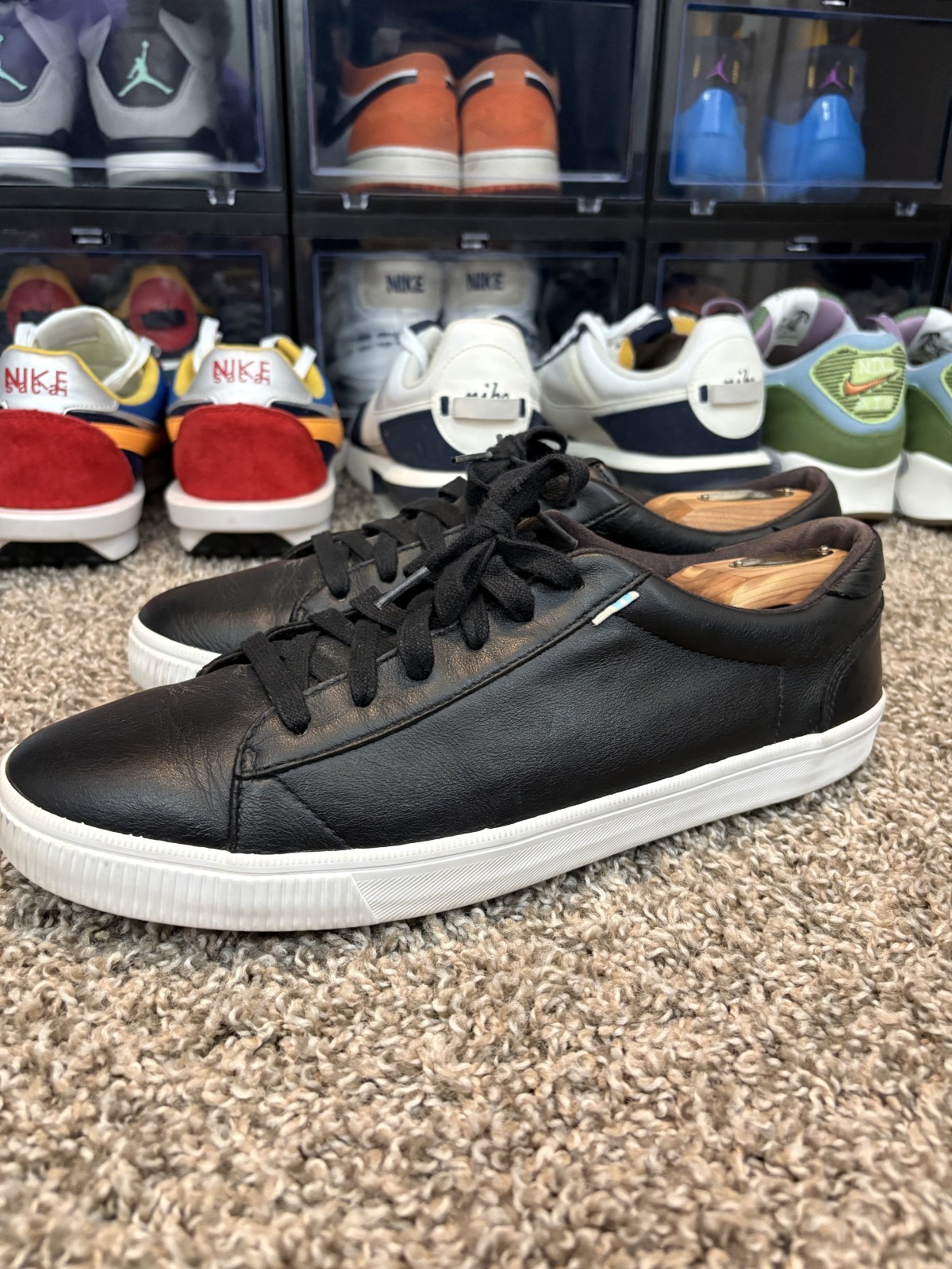 Men’s TOMS Carlson Trainers Sneakers – Soft, Tumbled Black Leather – Size 10