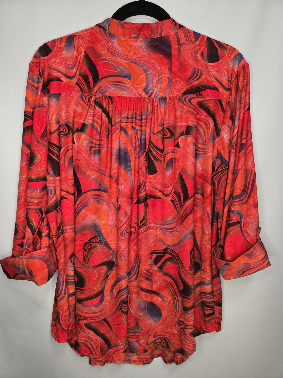 Cocomo Abstract Knit Tunic Blouse XL Collared Button Front Studded Stretch