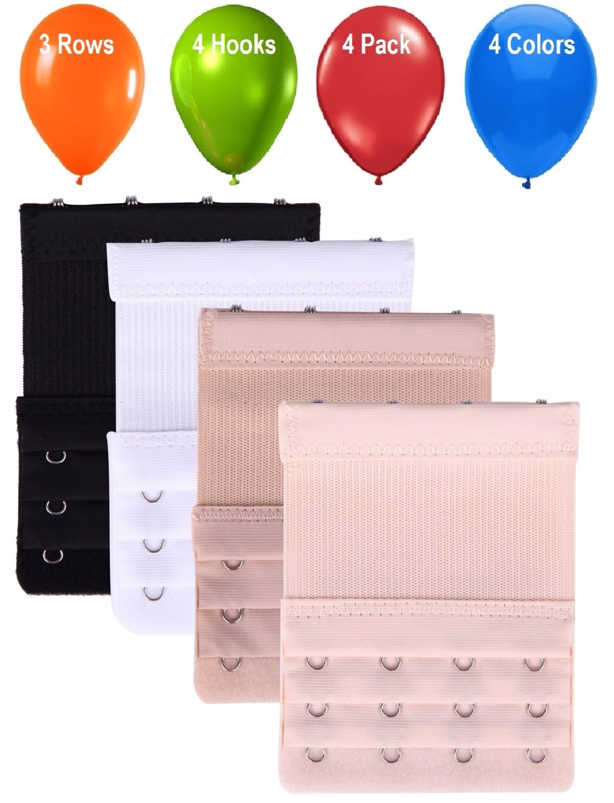 Lot of 4 Bra Extender 4 Hooks with Elastic Set of 4 Extenders 4 Hook Extensions