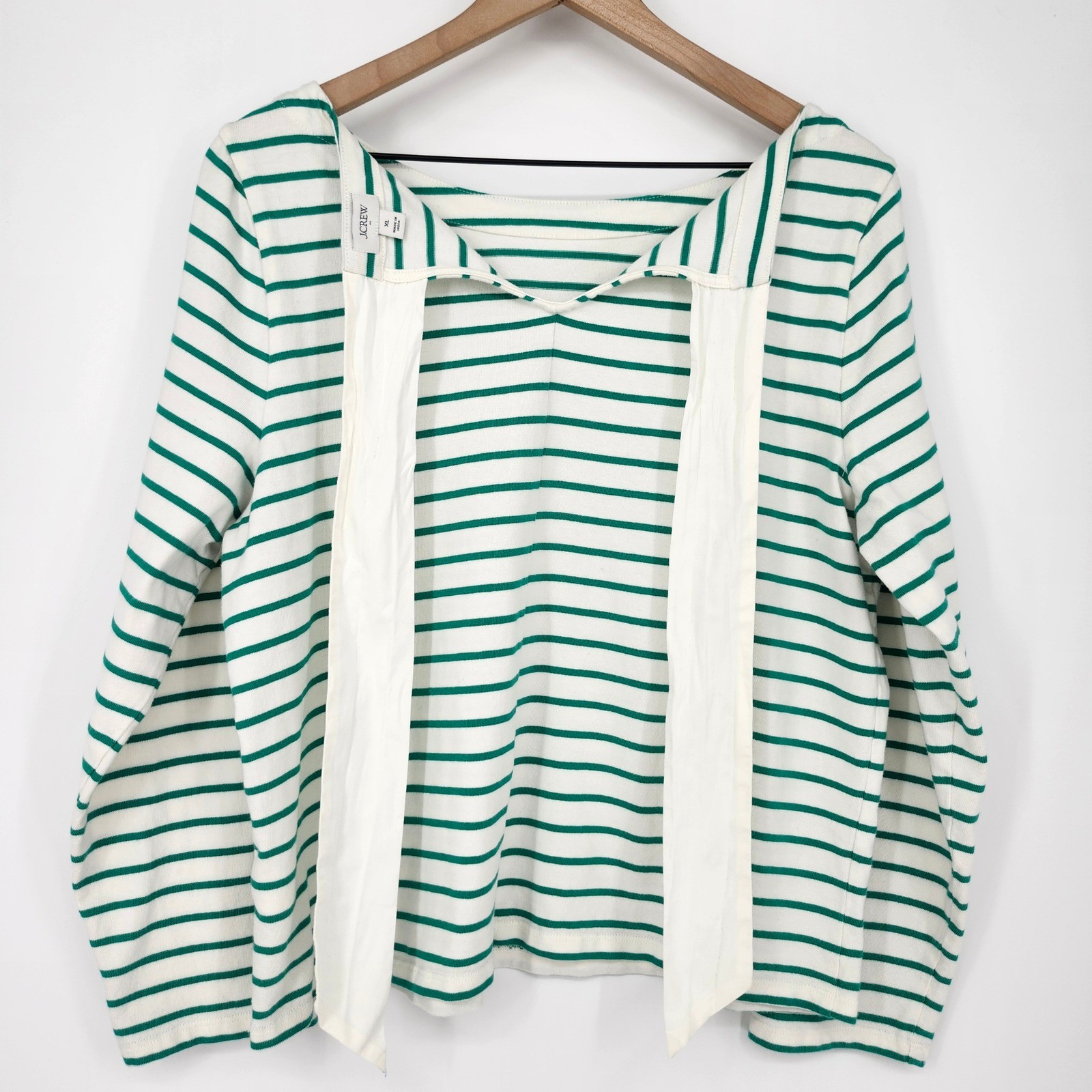 J.Crew Womens Green Stripe Bow-Back Top XL Nautical Boat Neck Preppy Old Money