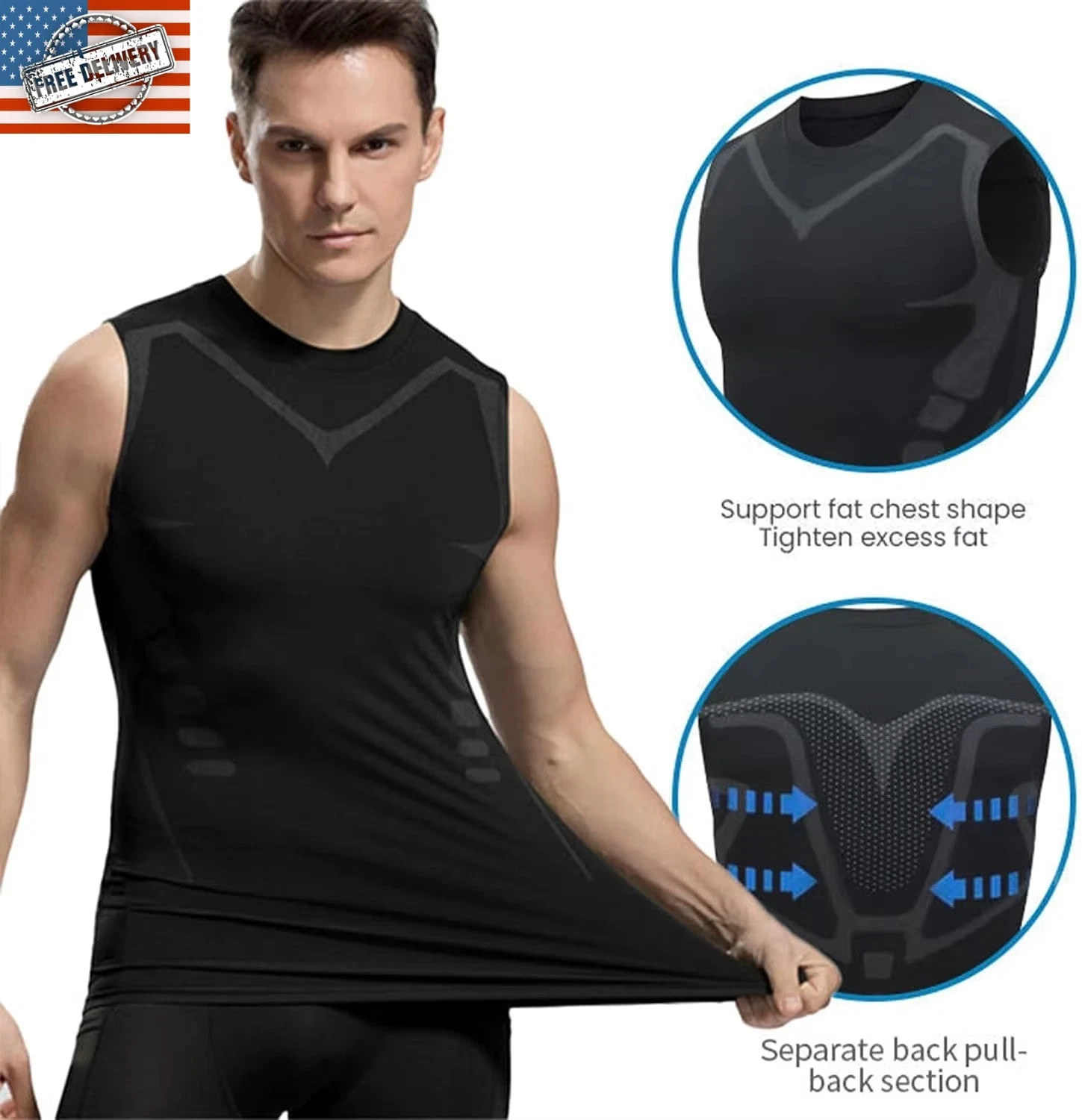 Men Compression Shirt Version Ionic Shaping Sleeveless Vest Sport Tank Top S-2XL