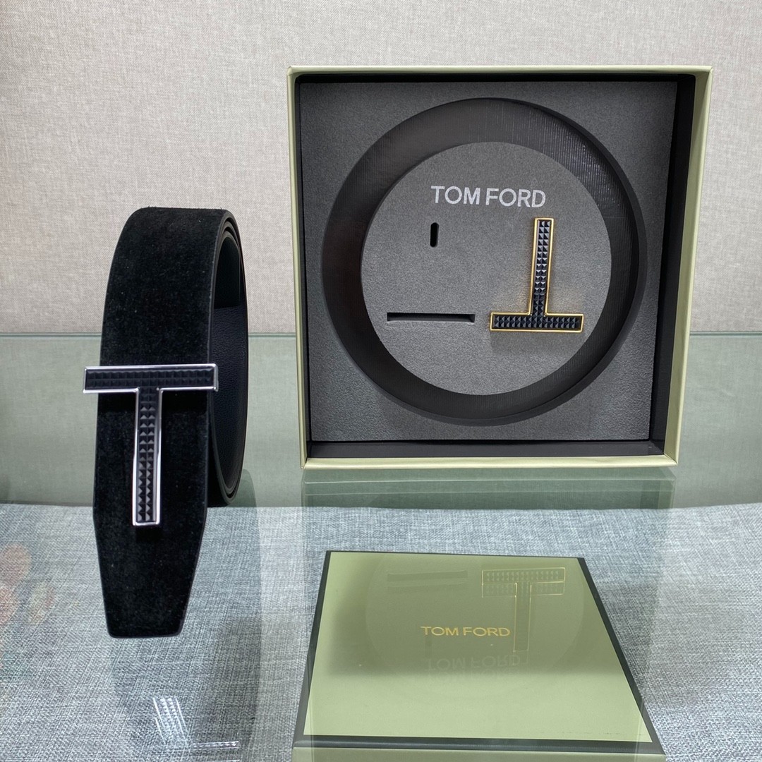 Tom Ford Handmade Double-Buckle Reversible Belt Black/Black 3.8cm/1.50″