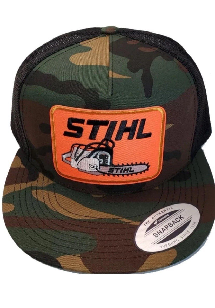 Army Military Camo Stihl Patch On Flatbill Snapback Trucker Hat Cap