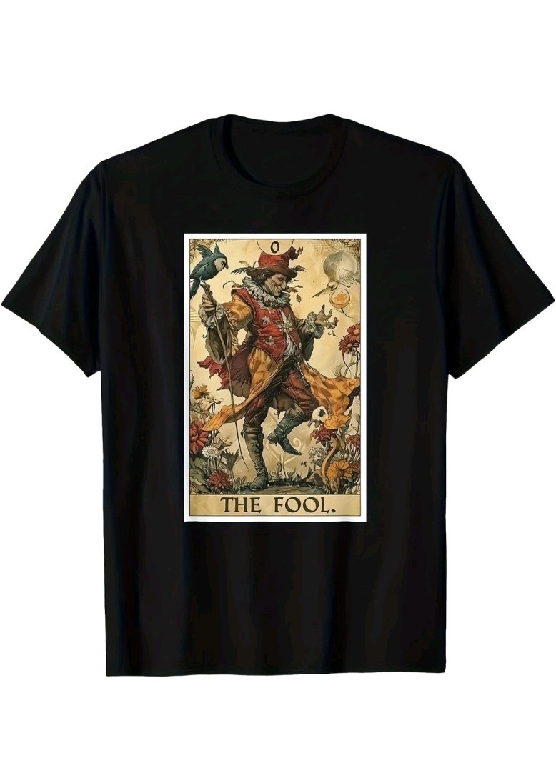 Tarot The Fool Graphic T-Shirt Vintage Mystic Card Print Casual Tee