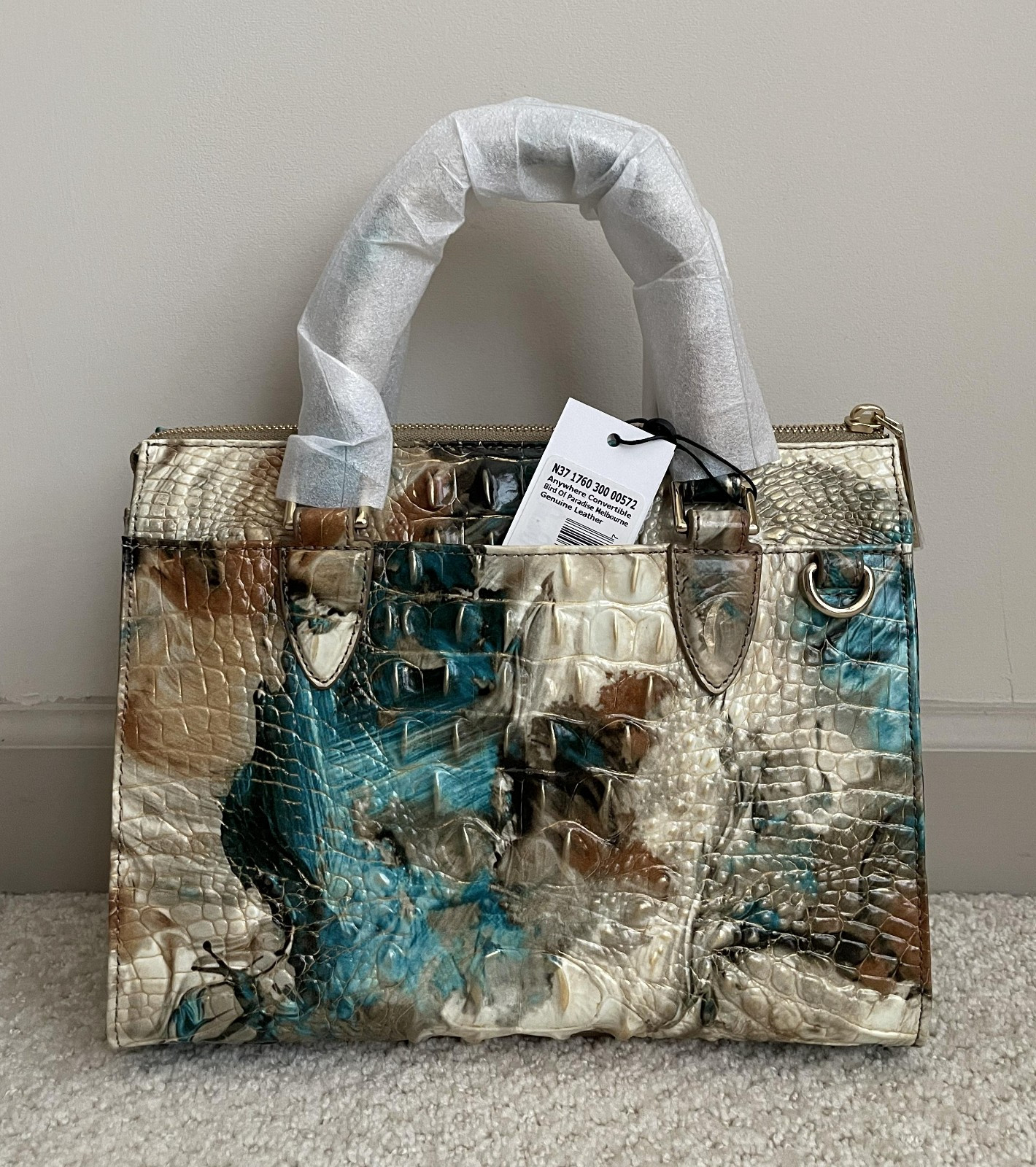 BRAHMIN Melbourne Anywhere Convertible Satchel Bag BIRD Of PARADISE Teal NWT NIP