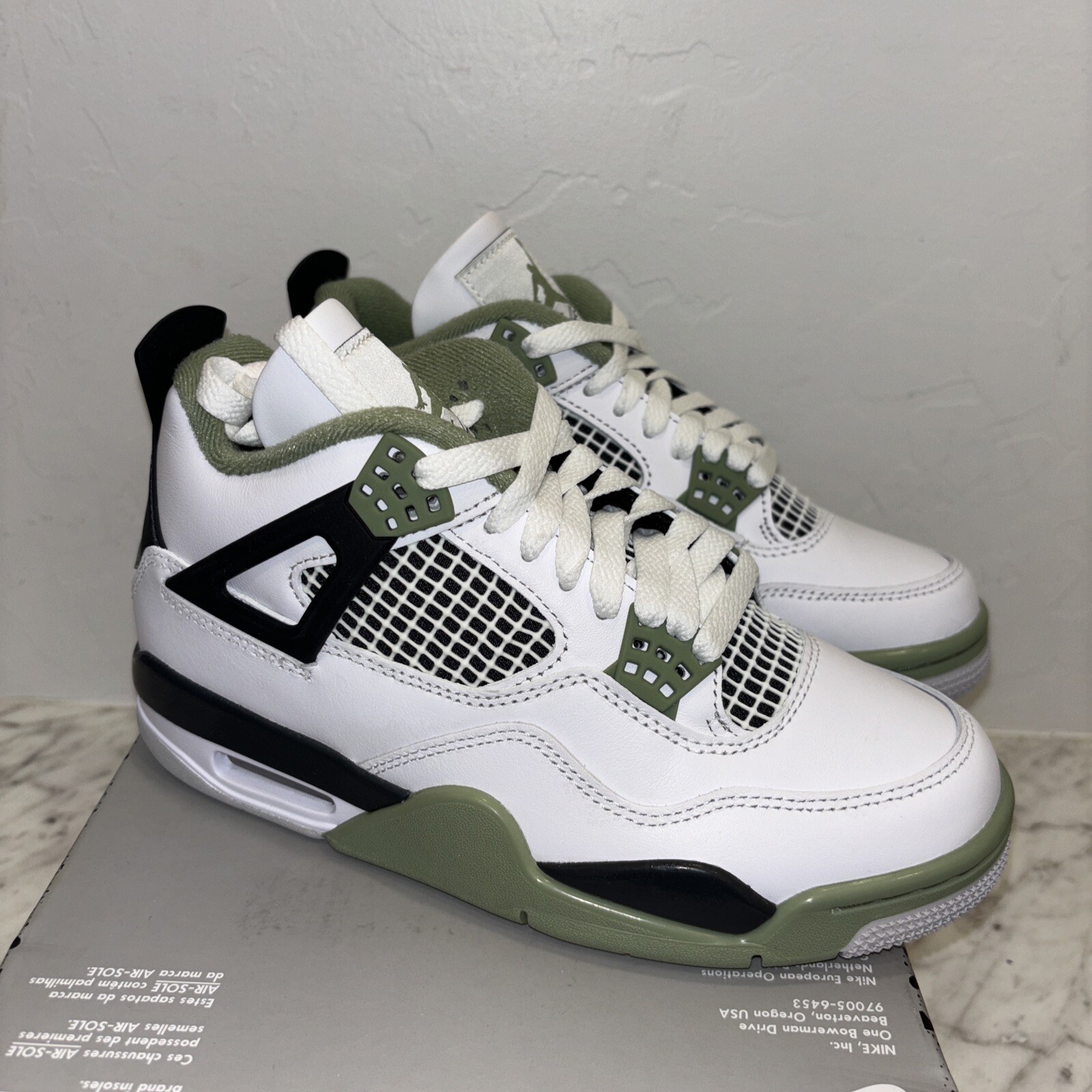Jordan 4 Seafoam Retro 6.5 Women / Men 5 AQ9129-103 NEW Oil Green Dark Ash Grey