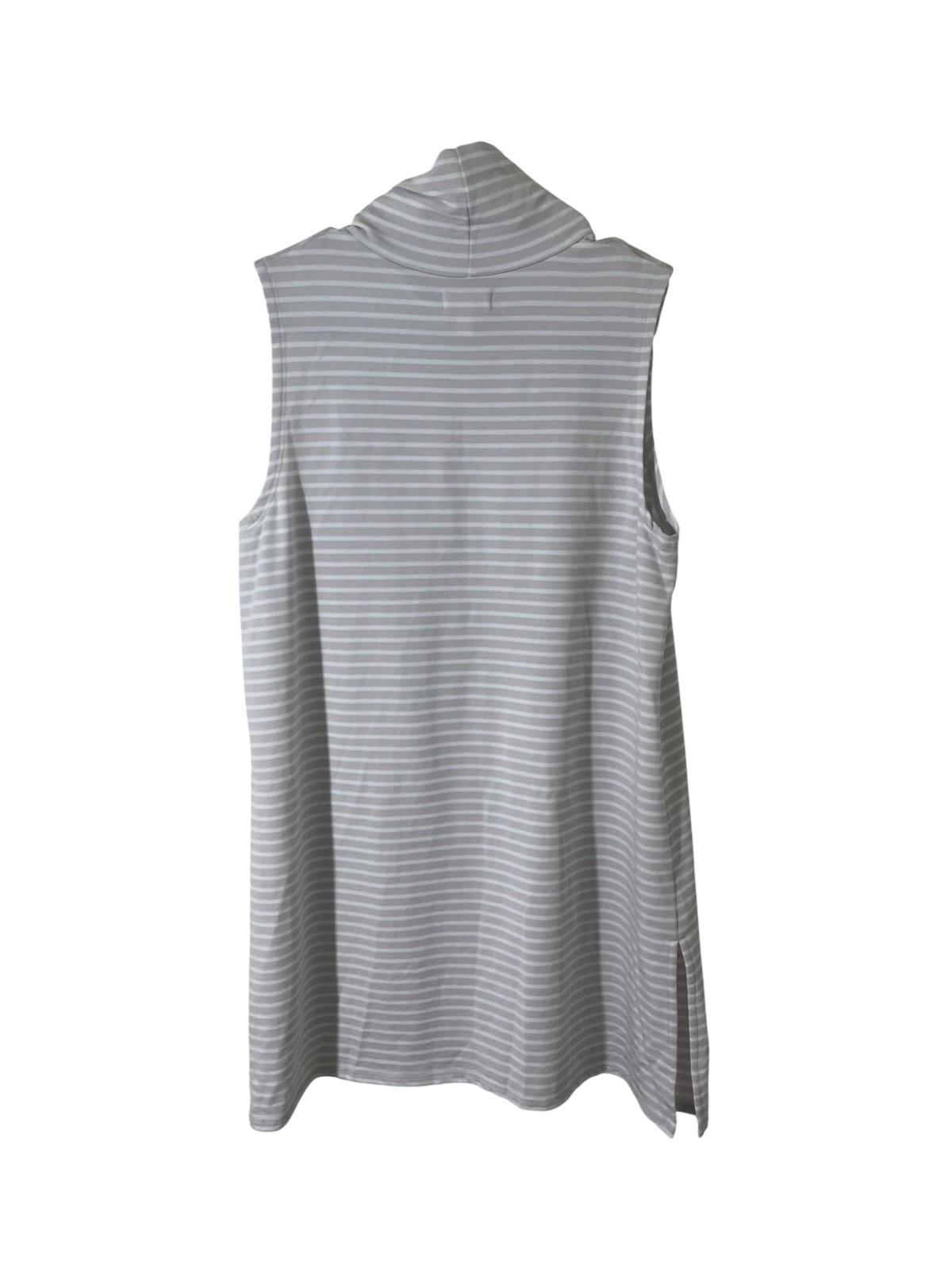 Garnet Hill Striped Turtle Neck Split Hem Tunic Small Sleeveless Minimalist Grey