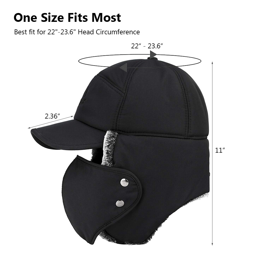 Men Winter Trapper Hat Fur Ear Flap Warm Aviator Cap Face Mask Windproof Thermal