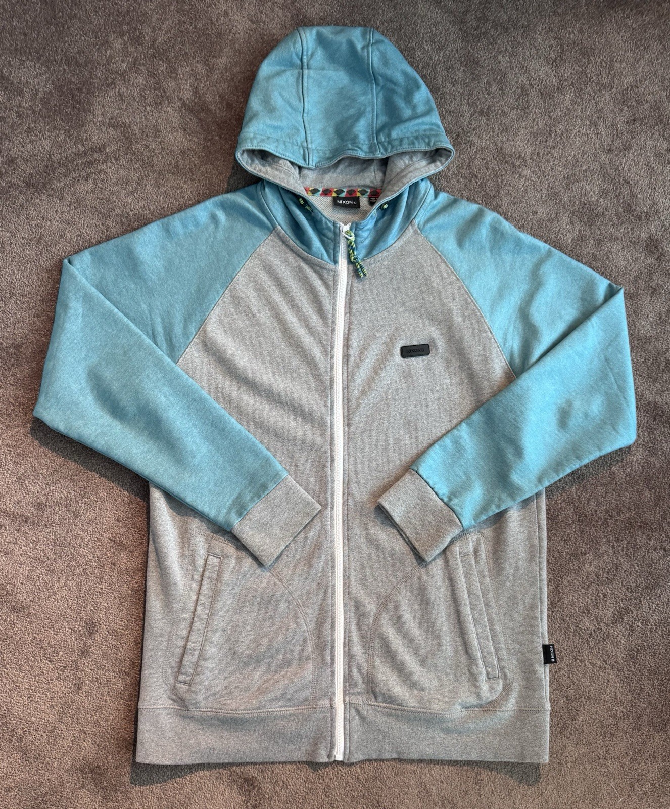 Nixon Billings Full Zip Hoodie Sz L Gray Teal Activewear Sweatshirt Jacket