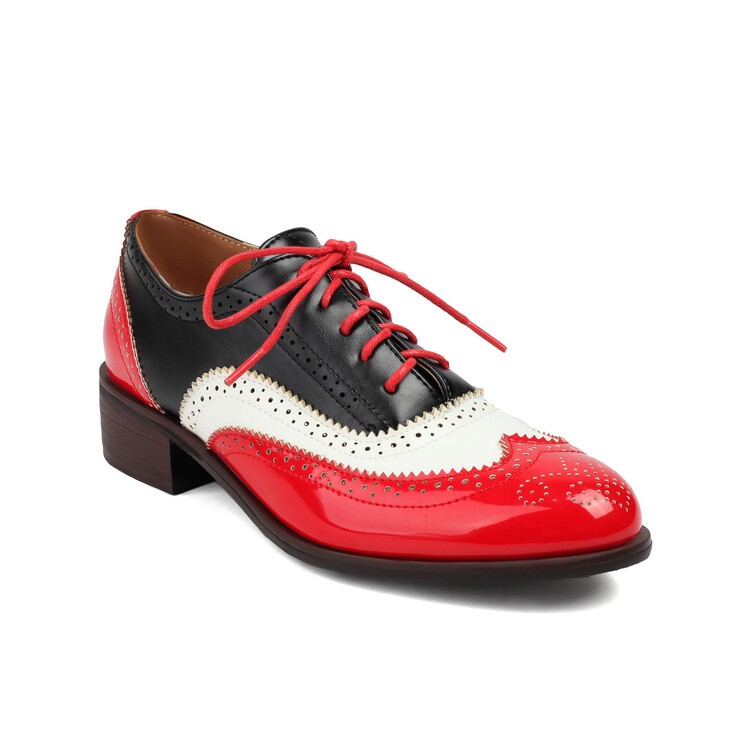 Women’s Color Splice Lace Up Low Heels Oxfords College Outdoor Casual Work Shoes