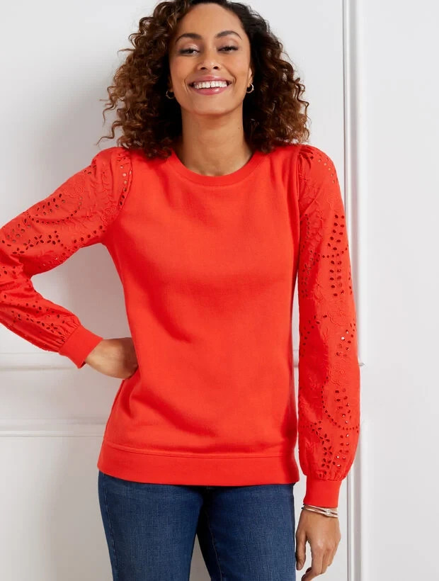 NWT $100 TALBOTS ORANGE EYELET SLEEVE SWEATSHIRT SIZE 1X