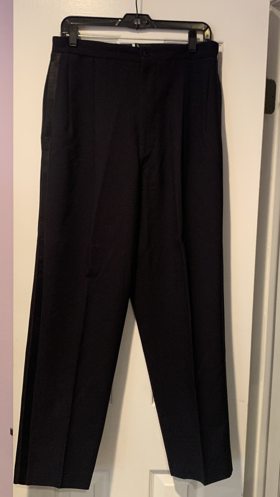 Oakloom Mens Blue Wool Lined Tuxedo Satin Trim Size 42-43 Pants 31-30