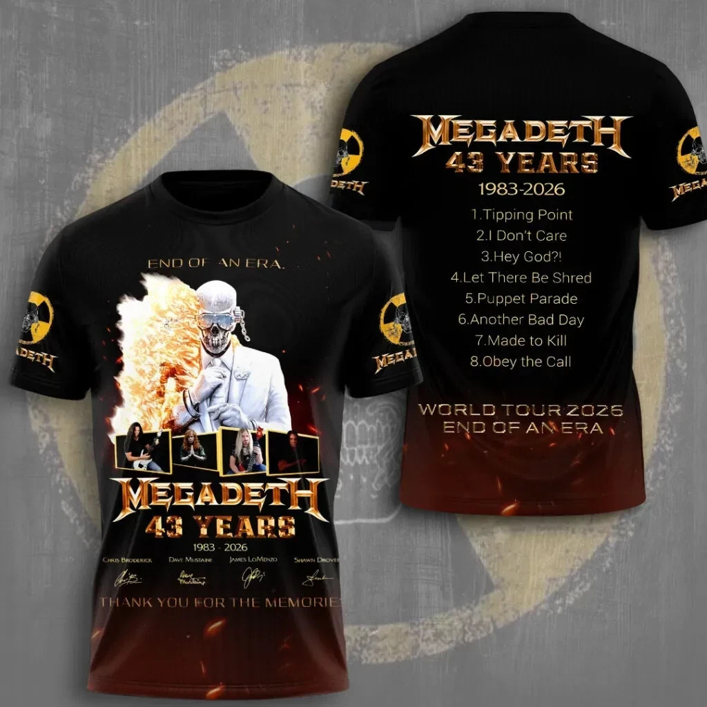 Megadeth 3D 43 Years 1983-2026 World Tour End Of An Era T Shirt GTF666