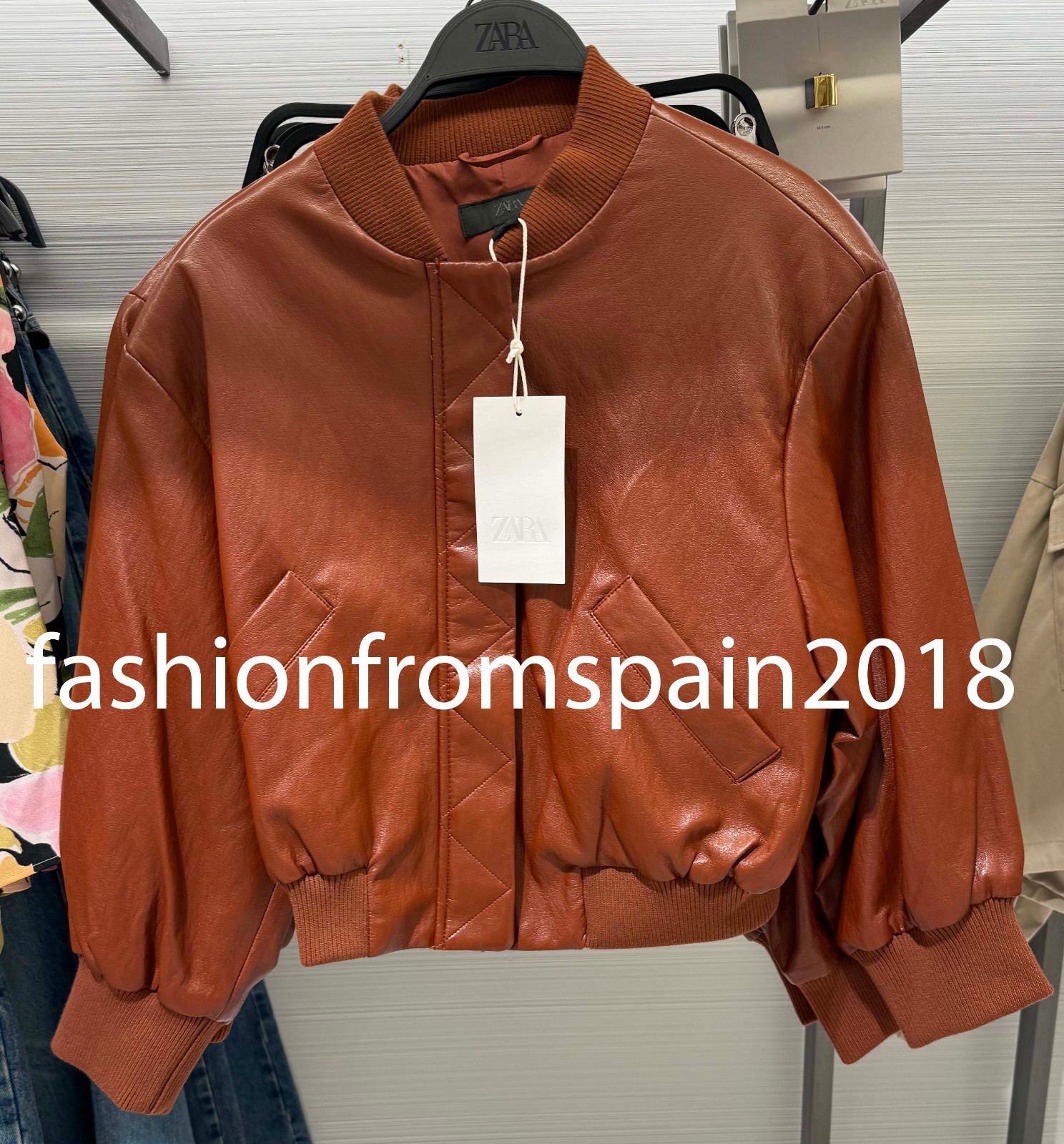 ZARA NEW WOMAN FAUX LEATHER SHOULDER PAD BOMBER JACKET BRICK XS-XXL 3046/068/701