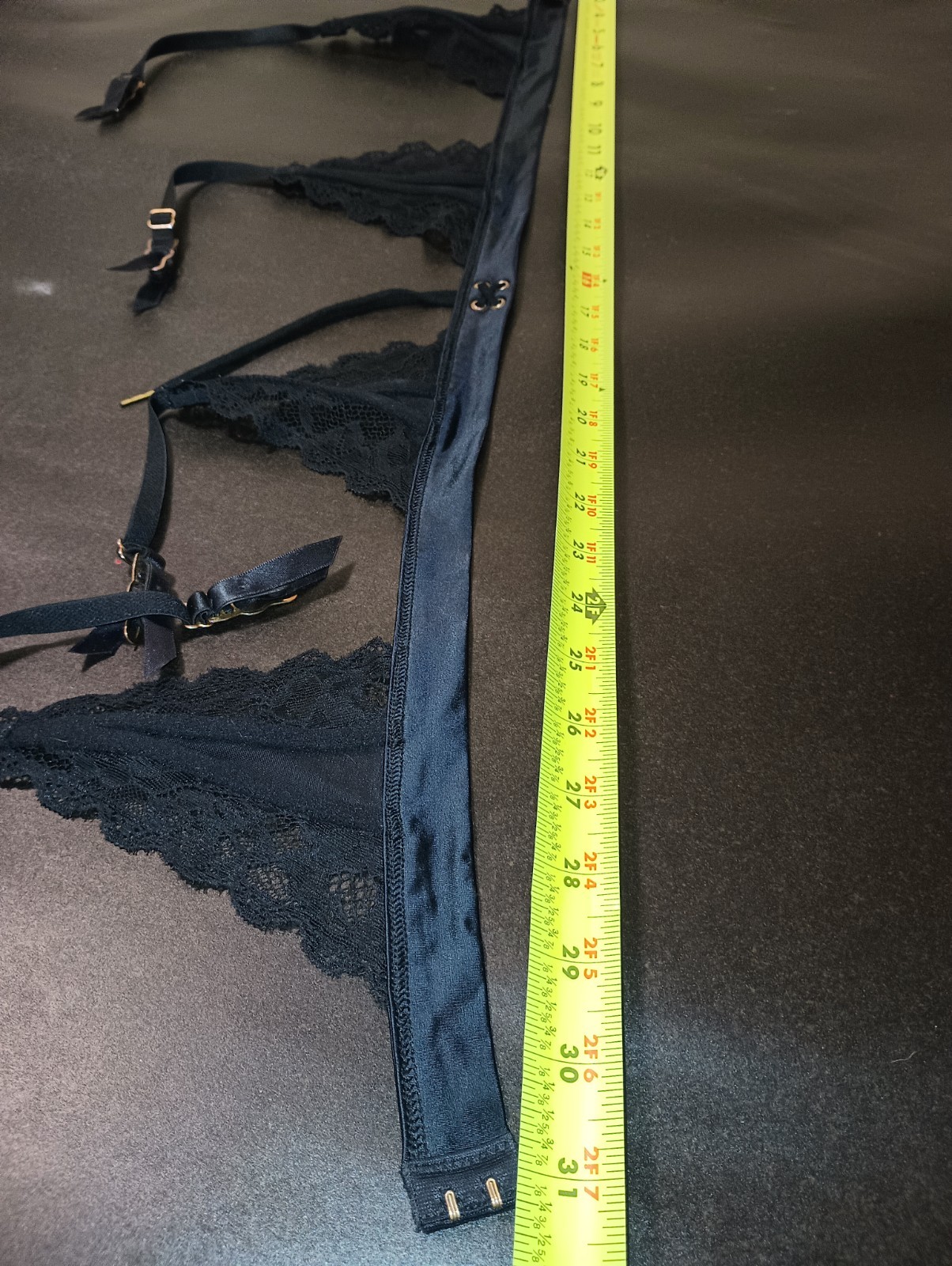 Victoria’s Secret Garter Belt Lingerie Black Lace Satin Ties Medium M Large L