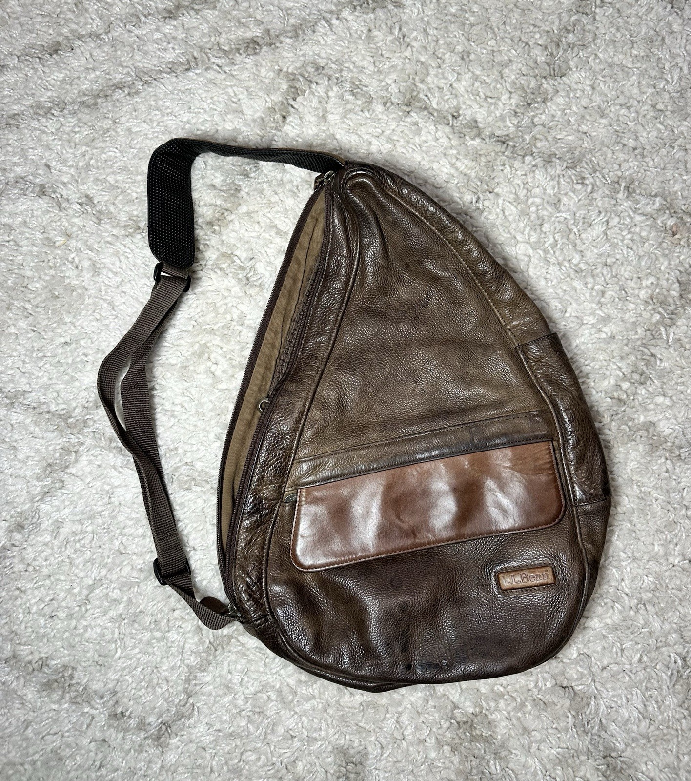 Vintage LL Bean Ameribag Leather Brown Healthy Back Crossbody Sling Bag Backpack