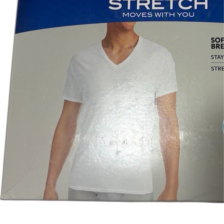 Hanes Men’s Cotton Stretch Tagless V-Neck Undershirts 6 Pack M White