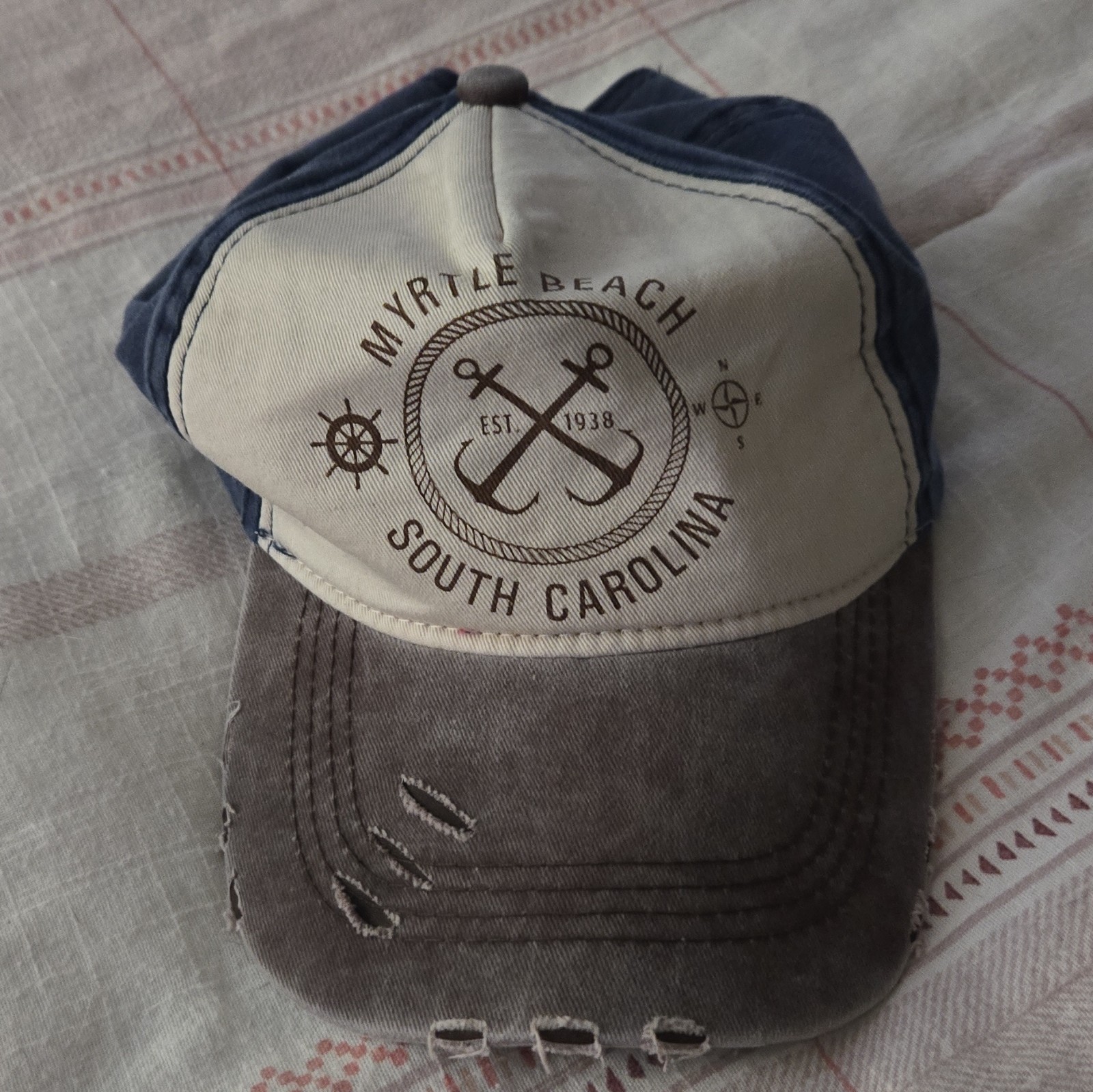 Lucky 47 Myrtle Beach SC Nautical Baseball Cap Hat One Size Adjustable Blue Gray