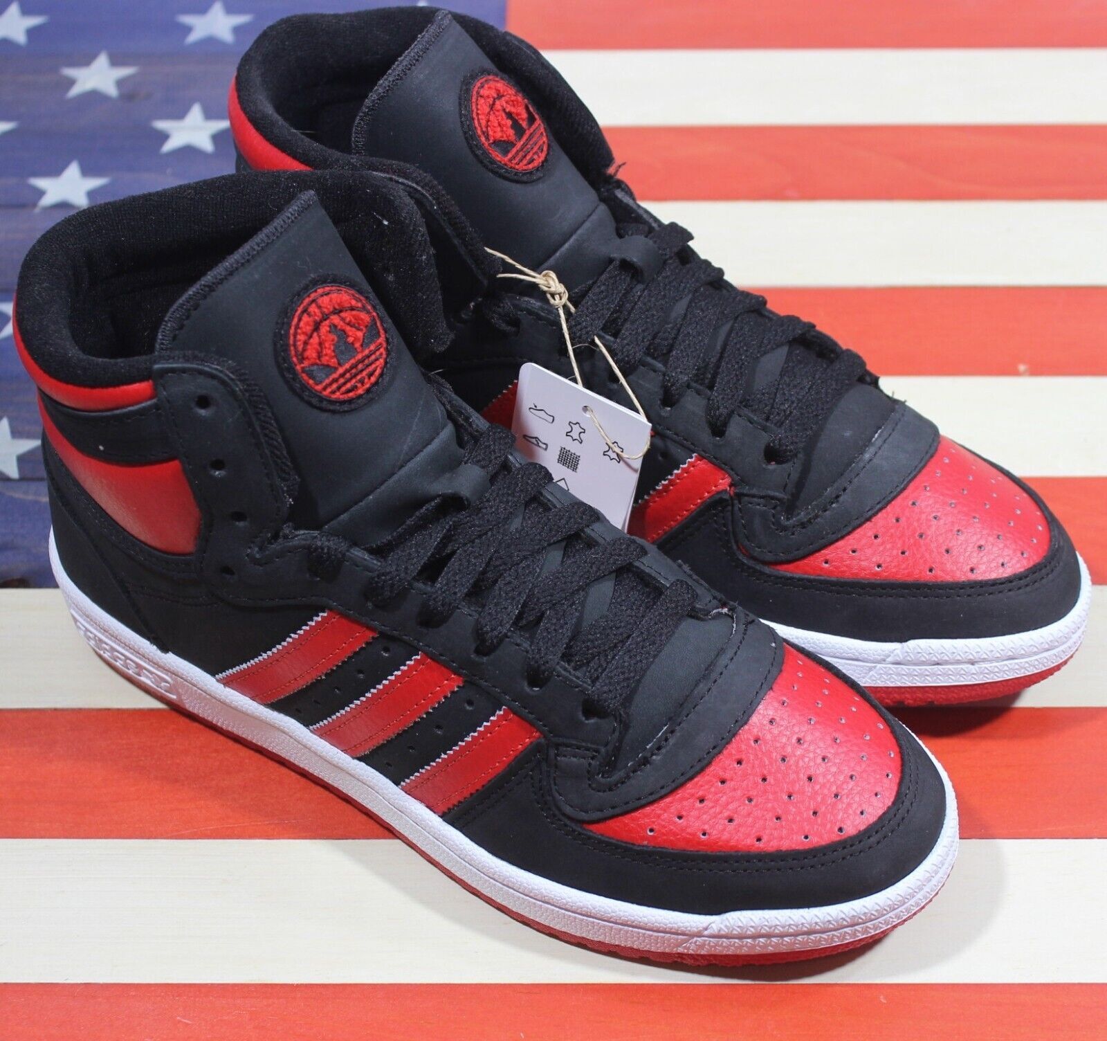 MENS ADIDAS TOP TEN RB LEATHER SKATE BLACK RED CHICAGO RETRO BASKETBALL SHOES