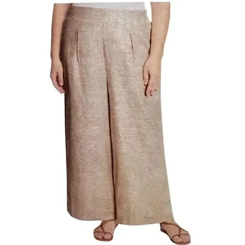 ELLA MOSS Linen Blend Ankle Pants Wide Leg Pockets Elastic Waist (1776705)