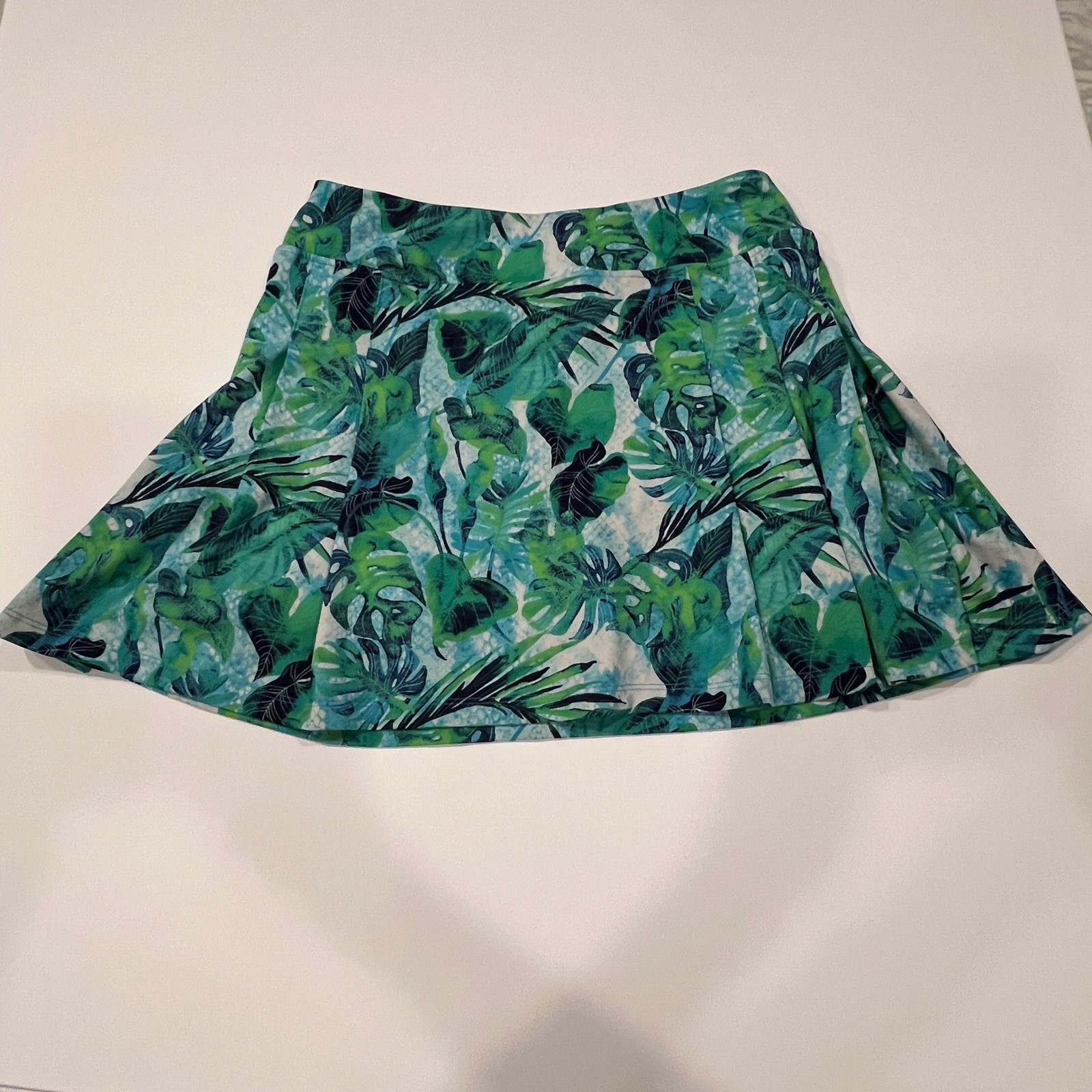 Tommy Bahama Golf Skort Womens Medium Green Blue Tropical Palm Leaf Print Skirt