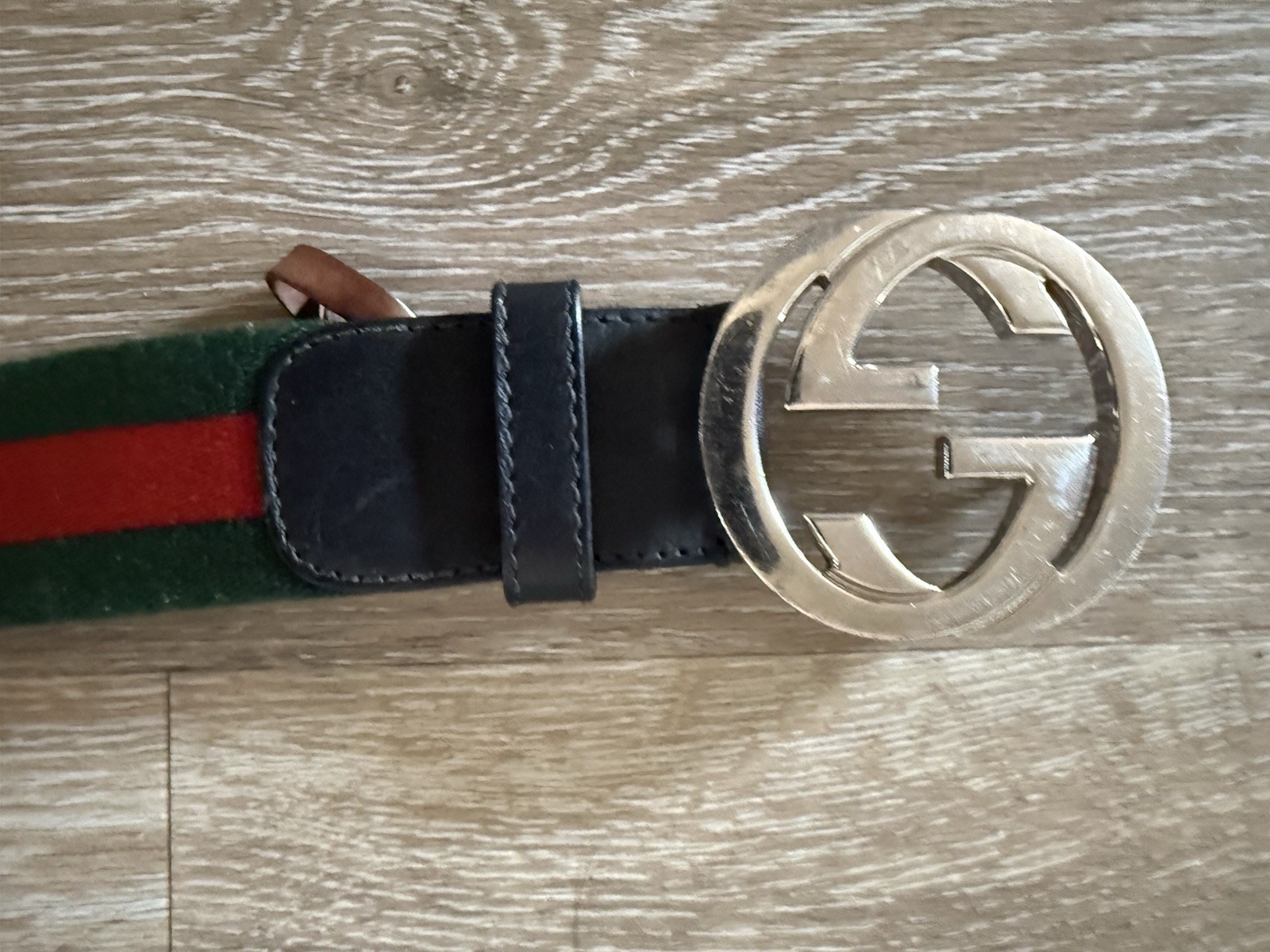 GUCCI Green Red Nylon Web Interlocking GG Men’s Belt Made in Italy 32