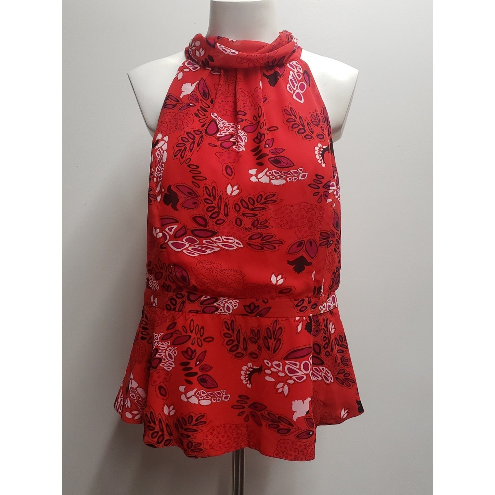 Eva Mendes Isabella Handkerchief Sheer Bow Top Women’s Large Red Peplum Summer