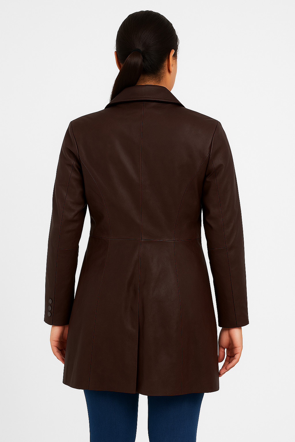 Women’s Brown Genuine Leather Coat Jacket – Classic Button Front – Holiday Speci