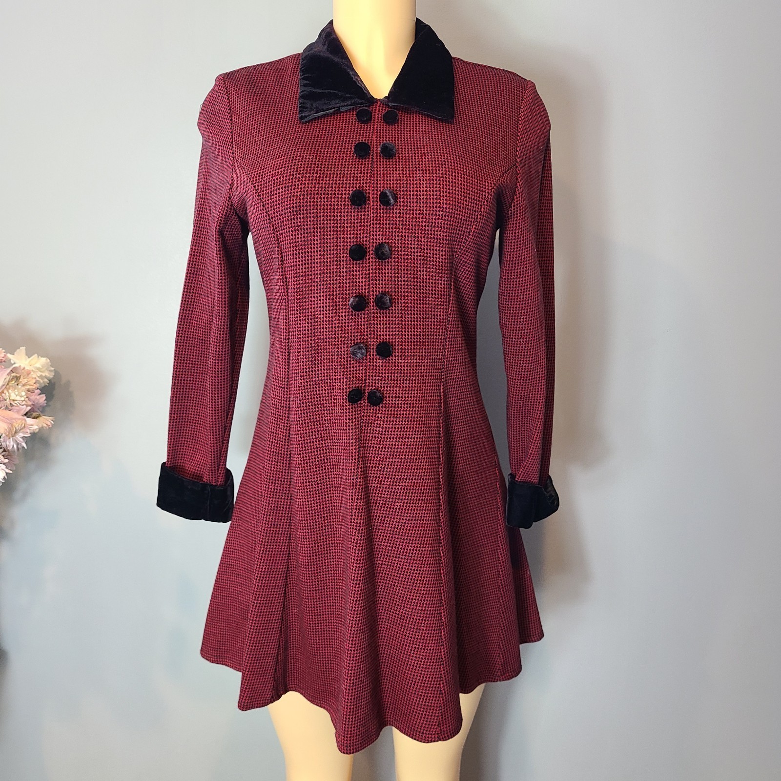 DBY LTD Vtg 90s Plaid Velvet Dress Old Money Tie Back Euro Preppy Kawaii