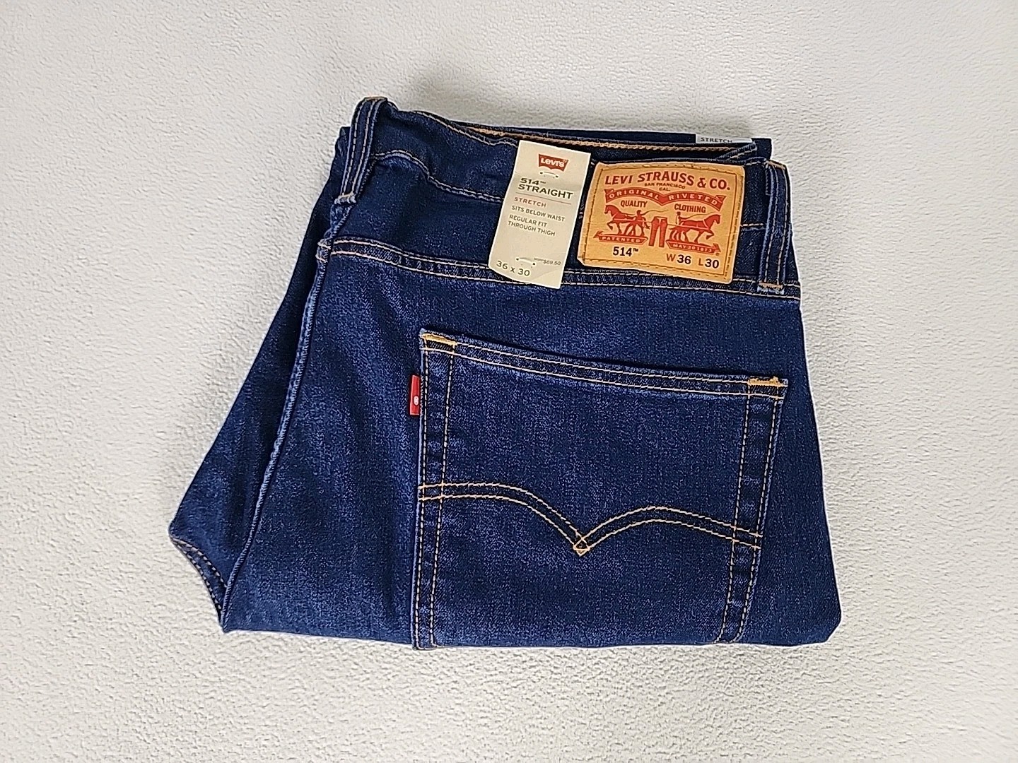 Levi’s 514 Regular Zip Fly Straight Leg Denim Jeans 36X30 Mens Dark Blue Stretch