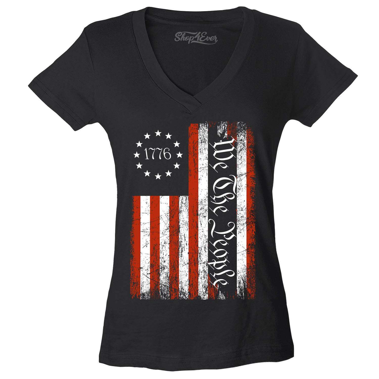 We the People 1776 American Flag Women’s V-Neck T-shirt 4th of July Tee