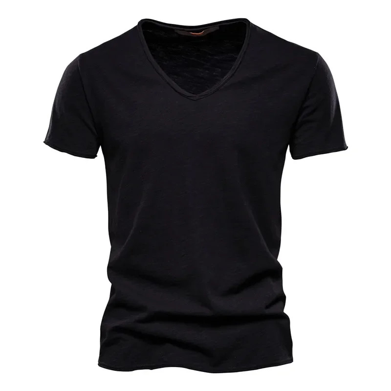 Men’s 100% Cotton V-Neck Slim Fit Solid Color Short Sleeve T-Shirt