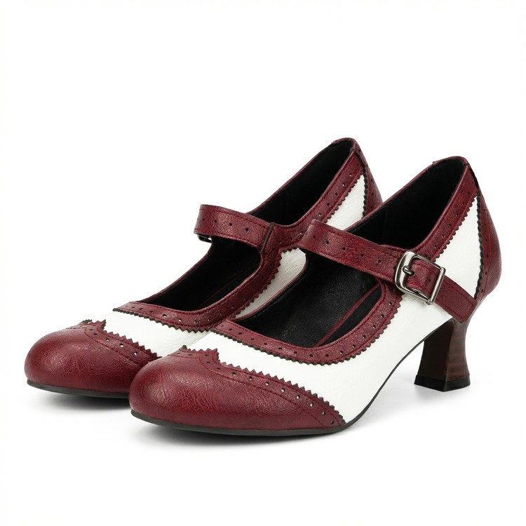 Women’s Carved Brogue Ankle Strap Round Toe Shoes Casual Formal Office College