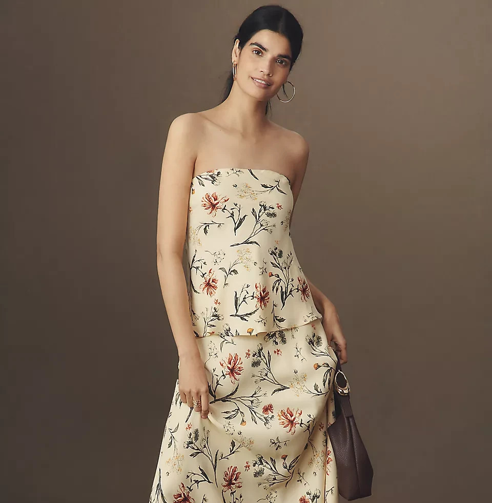 ANTHROPOLOGIE NWT $78 Strapless Wave Floral Tube Top in Ivory Size Small
